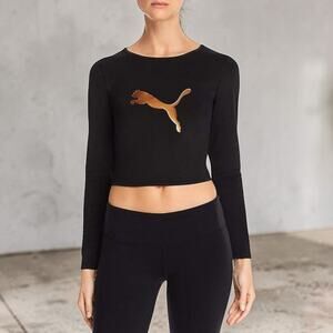 NWT PUMA Dry Cell 517080 Women's Luxe Long Sleeve Crop Top Mesh Black Size XL